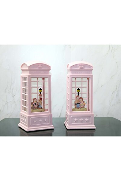 Store Telefon Kulübeli Kış Masalı Işıklı Müzikli Kar Küresi (Pembe)