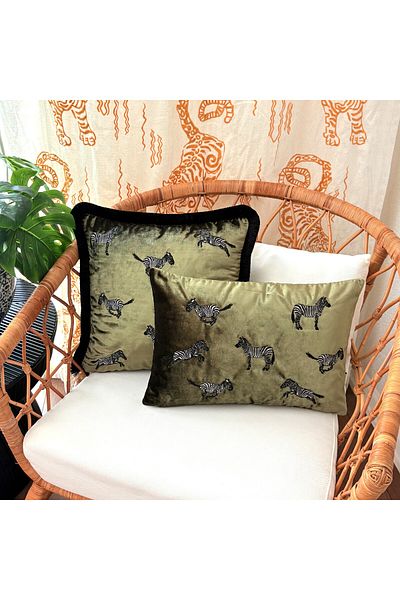ge living Decorative Zebra Patterned Khaki Velvet Throw Pillow Cover (35 cm X 50 cm)