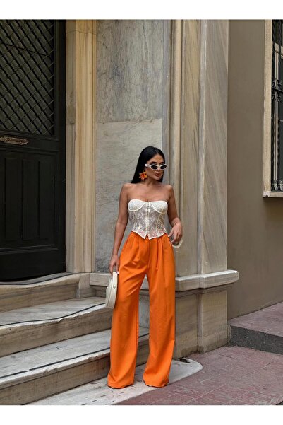 sajarsln Double Fabric Button Detailed Wide Leg Palazzo Trousers