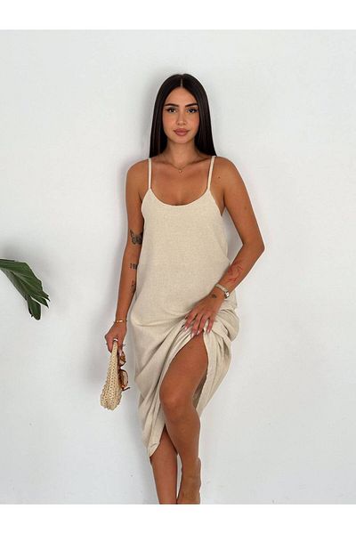 Noa Noa Μακρύ λινό φόρεμα με λουράκι από σχοινί