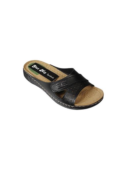 Yaz Kış Ayakkabı Yazkiş Women's Black Skin Comfort Sole Comfort Slippers with Small Belt