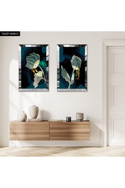 Zevahir Mobilya Dekorasyon SET DE MASA MDF DUBLA ROSE CU CADRU DE PLEXY CU OGLINDA SILVER FOND VERDE