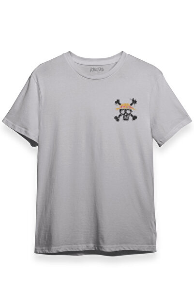 Kretas One Piece Anime Minimal μπροστινό Unisex T-shirt με γκρι καπέλο μπλουζάκι