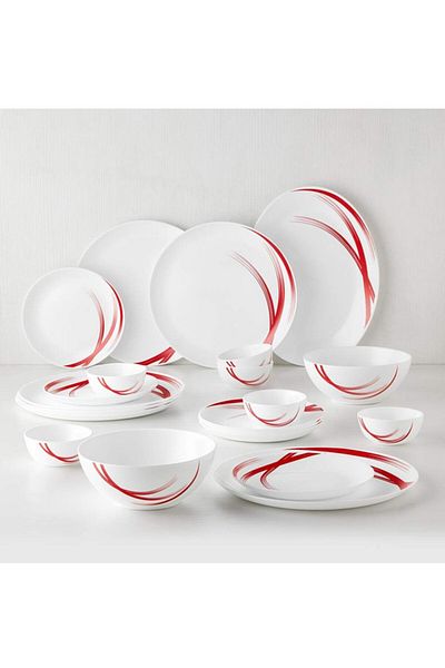 British Chef 21 Pieces Opalware Dinner Set- Microwave, Dishwasher & Frezzer Safe | Red Stella Dinnerware Set