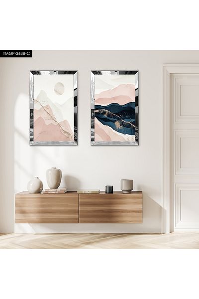 Zevahir Mobilya Dekorasyon SET DE MASA MOUNTAIN MAZAR DUBLA MDF CU CADRU DE PLEXY CU OGLINDA SILVER FOND ALB