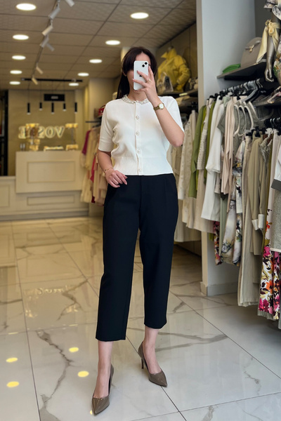 Vosse On Fashıon Ekru Yakası Taşlı Merserize Bluz