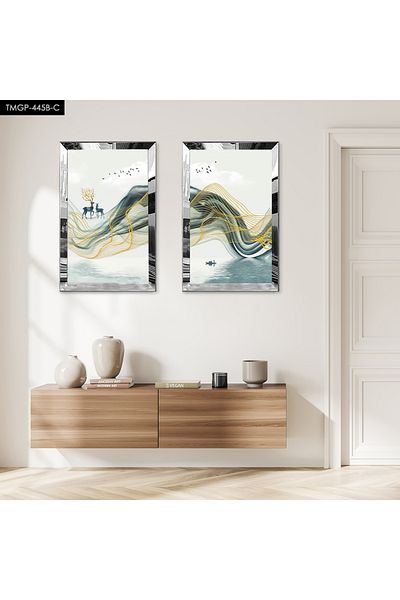 Zevahir Mobilya Dekorasyon SET DE MASA MODERNĂ DUALĂ MDF MOUNTAIN BUBBLES CU CADRU DE PLEXY CU Oglindă SILVER