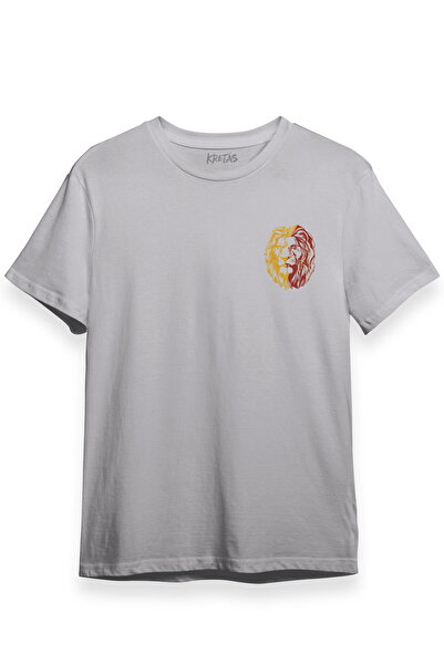 Kretas Unisex siva T-shirt majica sa lavljom glavom, žutom i crvenom grivom, ...