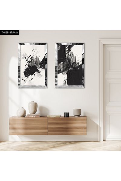 Zevahir Mobilya Dekorasyon SET DE TABLĂ MDF DUALĂ CU CADRU DE PLEXY CU OZAR SILVER, FON ALB, PENTRU PENTRU MODERN BLACK BRUSH