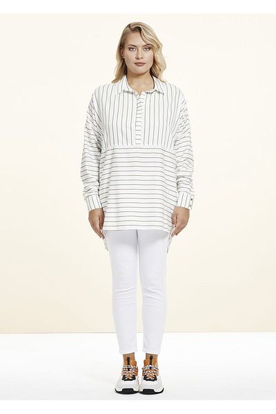 EVEN plus size Viscose Large Size Tunic - White Green Striped