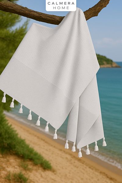 Calmera Peshtemal în dungi |   Bumbac - Franjuri naturale |   Plajă, piscină, spa, saună, sport, prosop de călătorie - gri