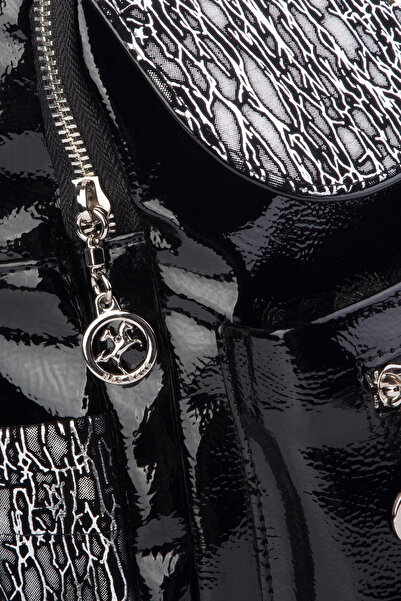 Nas Bag Women's Backpack Double Compartment Sports Bag (23X26X14 cm) - Black Silver Krsk Patent Leather