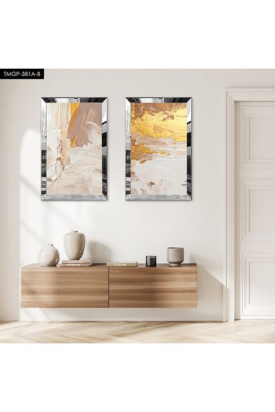 Zevahir Mobilya Dekorasyon SET DE MASA MODERNĂ DUBĂ MDF CULOARE CREAM CU CADRU DE PLEXY CU Oglindă SILVER