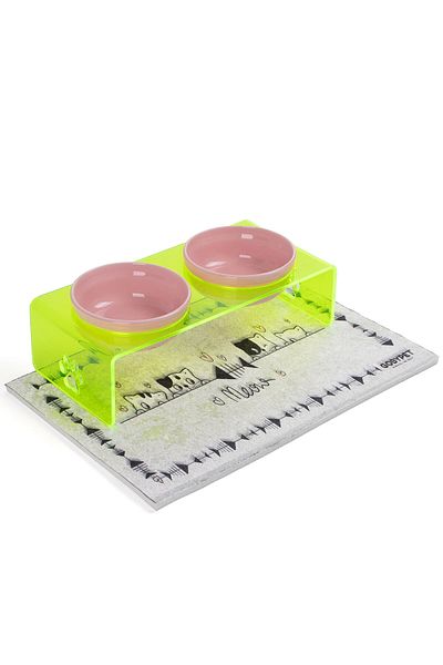GOBYPET 2 Pack Green Plexi Decorative Cat and Dog Ceramic Food & Water Bowl Mat Gift