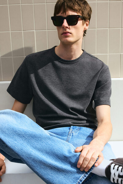 H&M Regular Fit Petek Dokulu Tişört