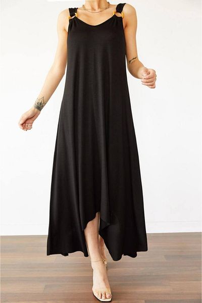Moda Asmira Women Bell Woven Fabric V Neck Asymmetrical Cut Dress