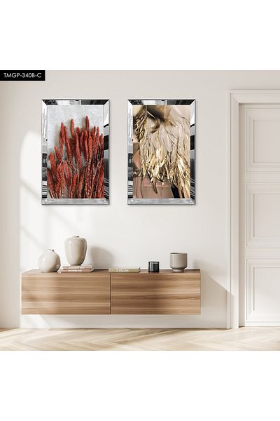 Zevahir Mobilya Dekorasyon SET DE MASA DECORATIVĂ MDF DUALĂ CU FON ALB CU CADRU DE PLEXY CU OGLINDĂ DE ARGINT