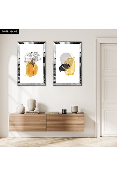 Zevahir Mobilya Dekorasyon SET DE MASA MDF BILATERAL FLORAL MODERN CU CADRU DE PLEXY CU Oglinda SILVER FOND ALB