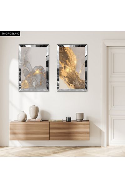 Zevahir Mobilya Dekorasyon SET DE MASA DECORATIVA DUBLA MDF CU CADRU DE PLEXY CU OGLINDA SILVER FOND GRI