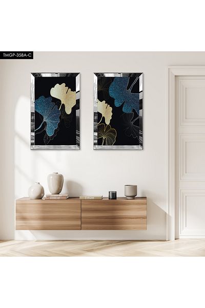 Zevahir Mobilya Dekorasyon SET DE MASA MDF DUBLA FLOARE DECORATIVA CU CADRU DE PLEXY CU OGLINDA SILVER FOND NEGRU