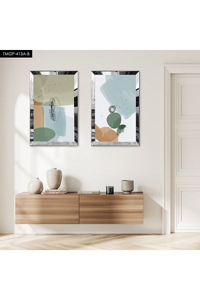Zevahir Mobilya Dekorasyon SET DE PENTRU TABLĂ MDF BINARĂ CU CADRU DE PLEXY CU OZAR DE ARGINT FORME ABSTRACTE DECORATIVE