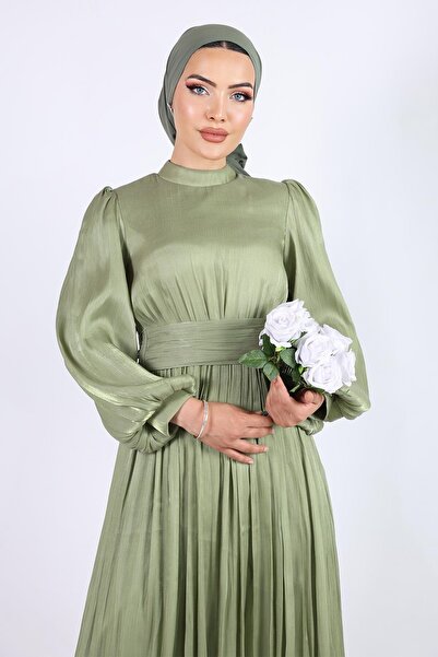 Olcay Detailní večerní šaty Yoryo z hedvábného hidžábu s páskem v pase CHAGLA 1225