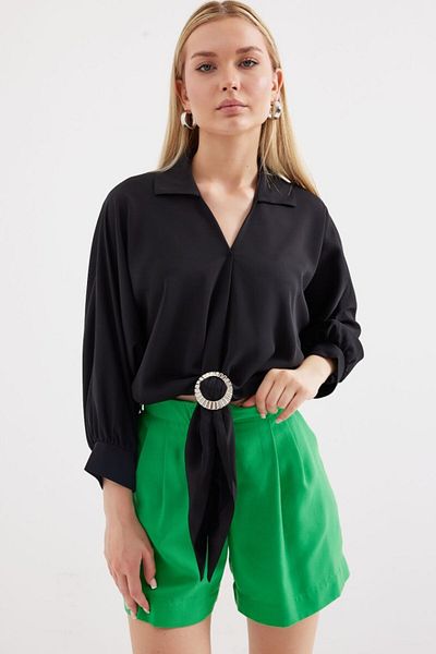 modaserdem 905 Oversize Flowy Blouse - Black