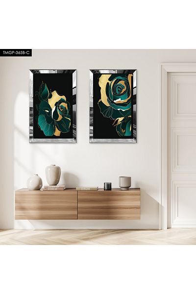 Zevahir Mobilya Dekorasyon SET DE MASA MDF DUBLA ROSE CU CADRU DE PLEXY CU OGLINDA SILVER FOND NEGRU