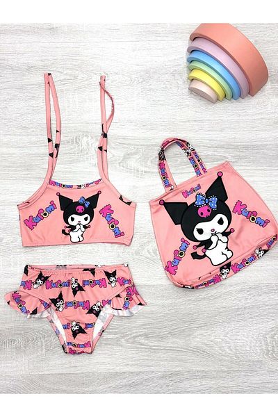 Lizsa Girls' Printed Ruffle Bikini Set - Girls' Ruffle Swimsuit with Bag