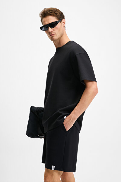 GRIMELANGE BAILEY Erkek Beli Lastikli Arka tek Cepli Kordonlu Relaxed Fit Siyah Şort