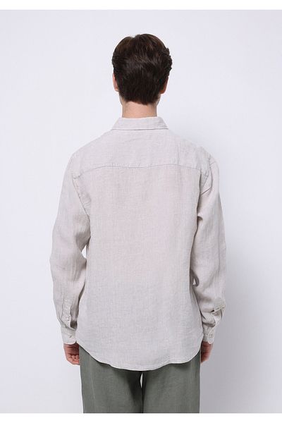 Colin's Regular Fit Shirt Neck Plain Men's Linen Blended Beige Long Sleeve Shirt