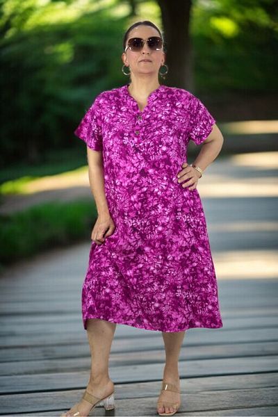 yagmurberen Front Half Buttoned Judgment Collar Pocket Short Sleeve Medium Length Plus Size Cotton Viscose Dress