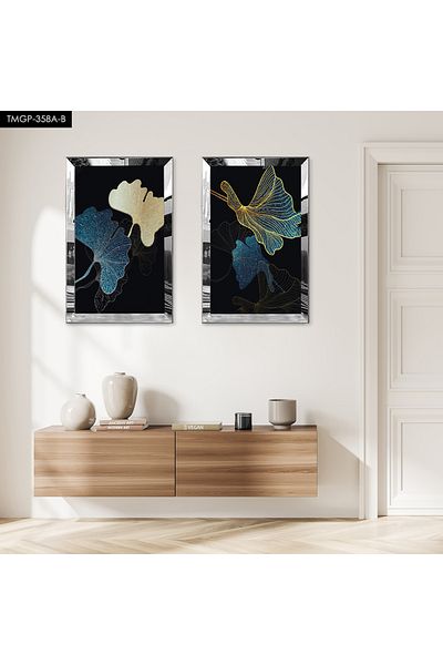 Zevahir Mobilya Dekorasyon SET DE MASA MDF DUAL FLORAL MODERN CU CADRU DE PLEXY CU Oglinda SILVER FOND NEGRU
