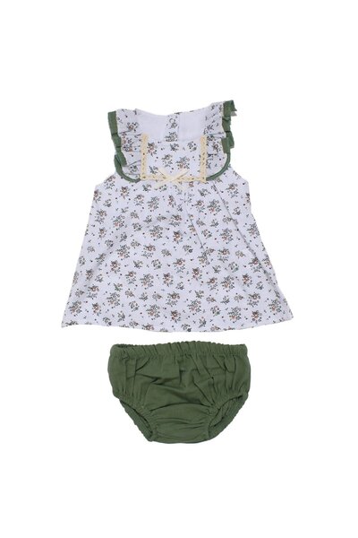bebegen Baby Girl White Green Floral Patterned Pantyhose Ruffled Set of 2