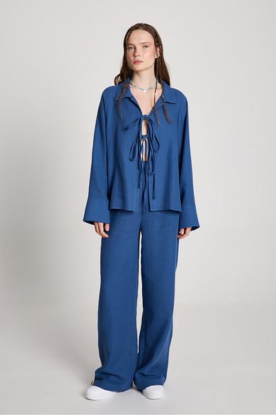 minaaise Luis Muslin Tie-Up Shirt/Pants Set Indigo