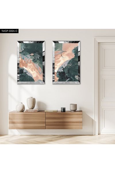 Zevahir Mobilya Dekorasyon SET DE MASA DECORATIVĂ MDF DUALĂ CU FORME ABSTRACTE CU CADRU DE PLEXY CU Oglindă SILVER