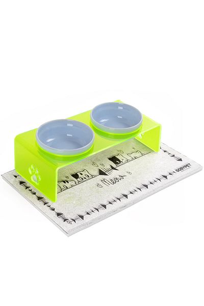GOBYPET 2 Pack Green Plexi Decorative Cat and Dog Ceramic Food & Water Bowl Mat Gift