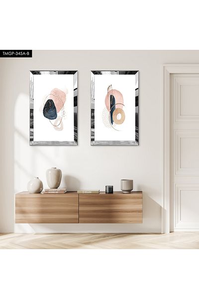 Zevahir Mobilya Dekorasyon SET DE TABLĂ MDF DUALĂ CU FORME ABSTRACTE MINIMALISTE CU CADRU DE PLEXY CU OZNĂ DE ARGINTI Fundal alb