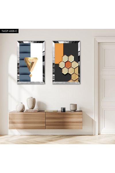 Zevahir Mobilya Dekorasyon SET DE TABLĂ MDF BILATERAL CU FORME ABSTRACTE MODERNE CU CADRU DE PLEXY CU OZAR SILVER