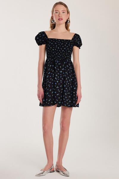 Tudors Kadın Standart Fit Normal Kesim Viskon Kare Yaka Midi Elbise