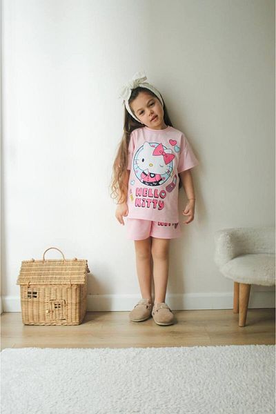 jeliboomkidswear Girl's Hello Kity Printed Shorts Bottom Top Summer 2-Piece Set