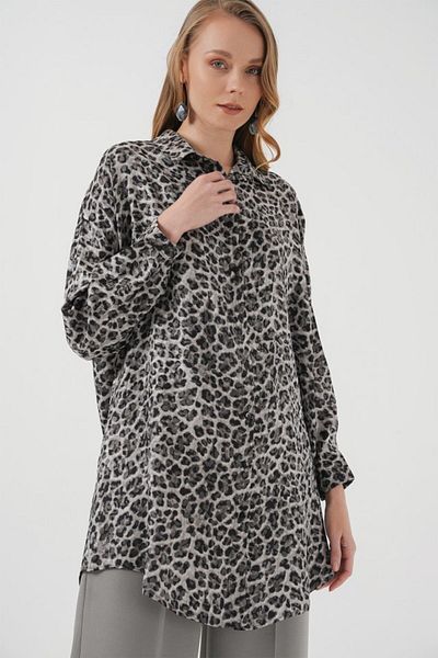 MODAVERA 5944 Patterned Long Shirt Tunic - Black
