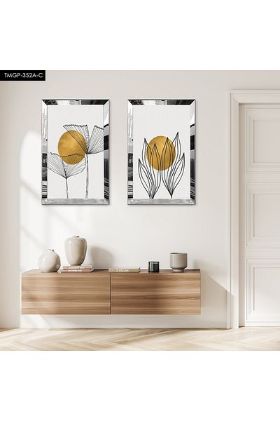 Zevahir Mobilya Dekorasyon SET DE MASA MDF BILATERAL DE PLANTĂ DECORATIVĂ CU CADRU DE PLEXY CU OZAR SILVER