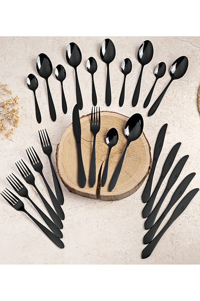 Berlinger Haus Black Cutlery Set Flatware Stainless Steel 24 Pcs Matte Black Collection