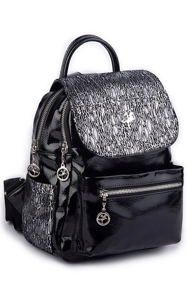 Nas Bag Rucsac de damă Geantă sport cu două compartimente (23x26x14 cm) - Piele lacuită Krsk neagră argintie