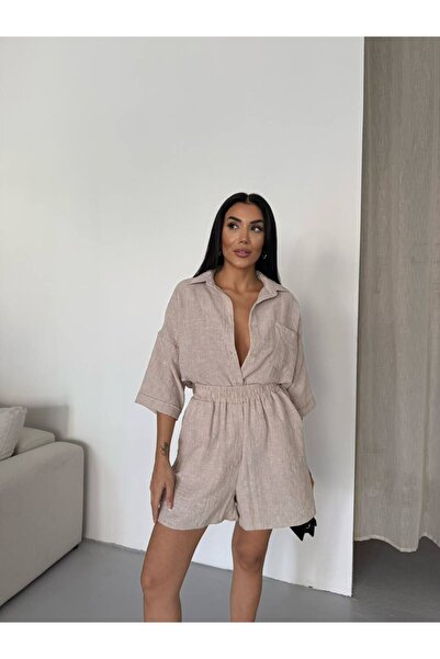 POİSE Linen Shirt and Shorts Two Piece Set