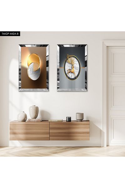 Zevahir Mobilya Dekorasyon SET DE MASA DECORATIVĂ DUBĂ MDF CU CADRU DE PLEXY CU OGLINDĂ DE ARGINTĂ FOND CULOARE