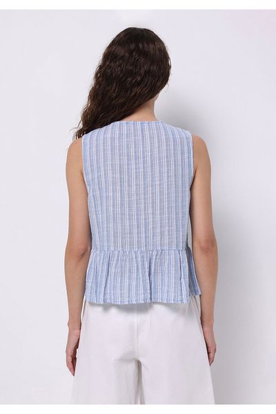 Colin's Slim Fit V-Neck Striped Women's Blue Sleeveless Shirt