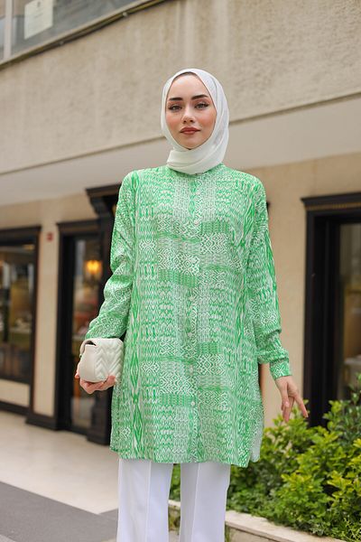 Lamazi Veil Ethnic Pattern Button Hijab Women's Shirt