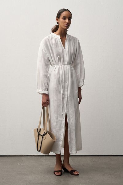 mathilda store Women's White Muslin Midi Shirt Dress
